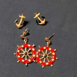 Nautical Anchor and Ship Wheel Earrings Set